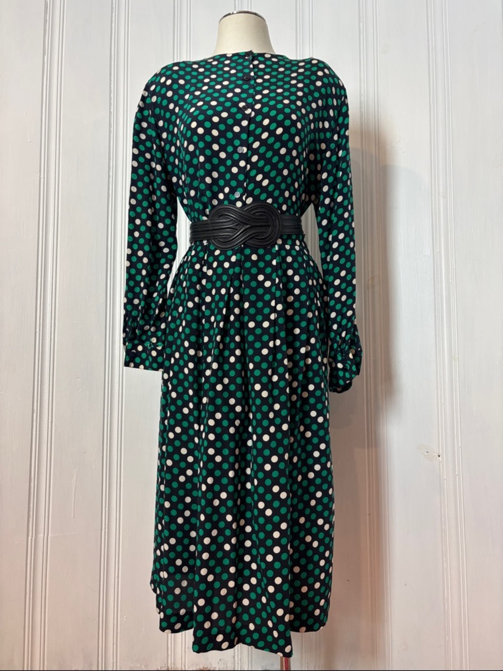 Vintage JONES NEW YORK 100% Silk Polka Dot Blouse & Skirt | Size L (estimated)